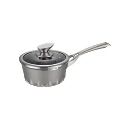 Cookware AMERCOOK Artmartin 1.5 Qt. Cast Aluminum Ceramic Nonstick Sauce Pan In Ash With Glass Lid