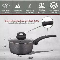 Alternative view of Cookware AMERCOOK Lava Stone 1.5 Qt. Aluminum Nonstick Sauce Pot In Gray With Glass Lid