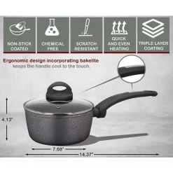 Cookware AMERCOOK Lava Stone 7 Qt. Aluminum Nonstick Sauce Pan In Gray With Glass Lid -Weston Shop amercook sauce pans n 112fak 0418 1f 1000