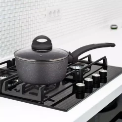 Alternative view of Cookware AMERCOOK Lava Stone 7 Qt. Aluminum Nonstick Sauce Pan In Gray With Glass Lid
