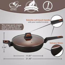 Alternative view of Cookware AMERCOOK 12 In. Rough Non Stick Coated Round Wok Pan Volcano Stone