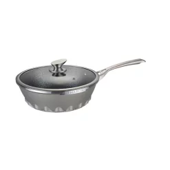 Cookware AMERCOOK 11 In. Die Cast Aluminum Round Wok And Lid With Induction Bottom