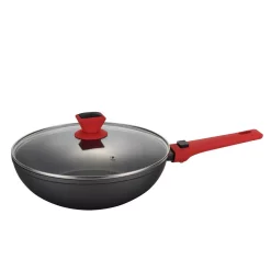 Cookware AMERCOOK 11 In. Scratch Resistant Aluminum Round Wok And Lid With Detachable Handle