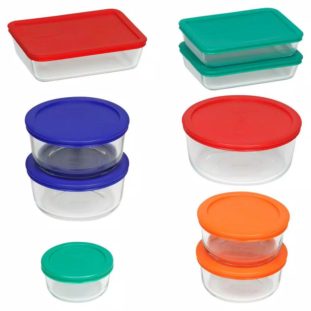 Bakeware Pyrex Simply Store 18-Piece Glass Storage Set With Assorted Colored Lids 3 Bakeware Pyrex Simply Store 18-Piece Glass Storage Set With Assorted Colored Lids