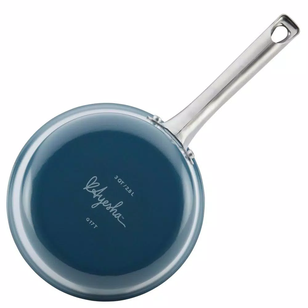 Cookware Ayesha Curry Home Collection 3 Qt. Aluminum Nonstick Sauce Pan In Twilight Teal With Glass Lid 5 Cookware Ayesha Curry Home Collection 3 Qt. Aluminum Nonstick Sauce Pan In Twilight Teal With Glass Lid - Image 3