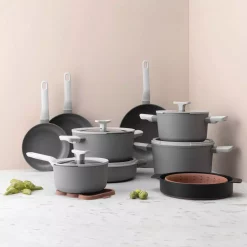 Cookware BergHOFF Leo 5.8 Qt. Aluminum Nonstick Stock Pot In Grey With Glass Lid -Weston Shop berghoff stock pots 3950169 31 1000