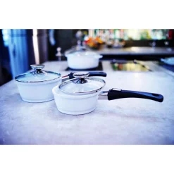 Cookware Berndes Vario Click Pearl 1.25 Qt. Cast Aluminum Ceramic Nonstick Sauce Pot In White With Glass Lid -Weston Shop berndes sauce pans 632151 31 1000