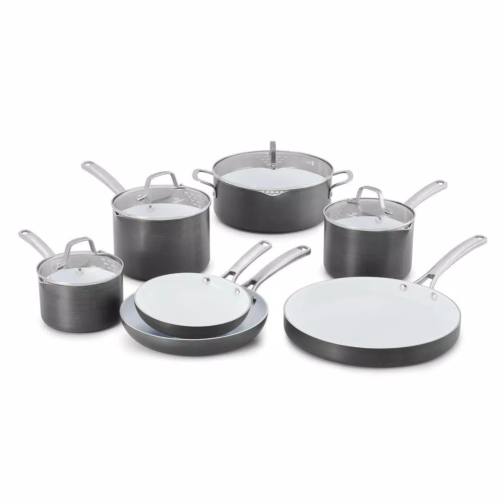 Calphalon Classic 11-Piece Hard-Anodized Aluminum Ceramic Nonstick Cookware Set In Black And White 2 Calphalon Classic 11-Piece Hard-Anodized Aluminum Ceramic Nonstick Cookware Set In Black And White