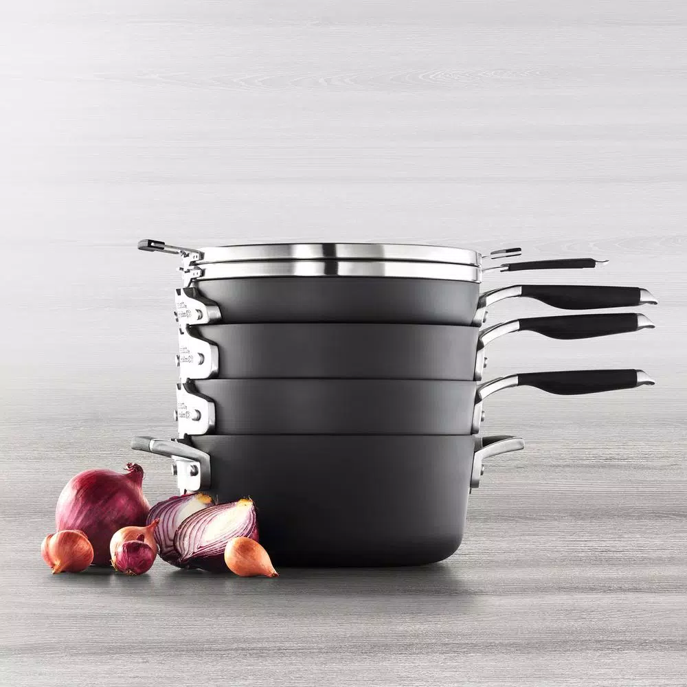 Calphalon Select Space Saving 9-Piece Hard-Anodized Aluminum Nonstick Cookware Set In Black - Image 4