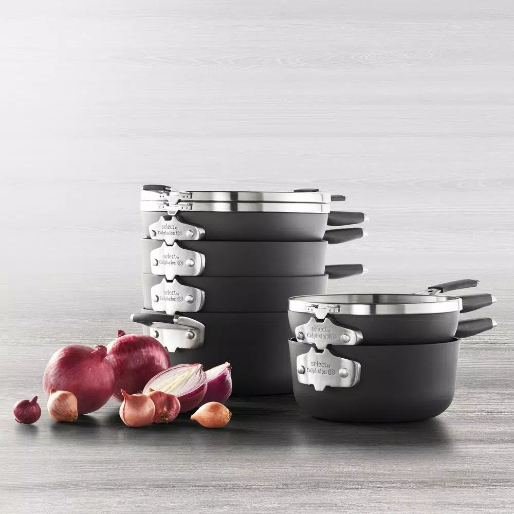 Calphalon Select Space Saving 9-Piece Hard-Anodized Aluminum Nonstick Cookware Set In Black - Image 3