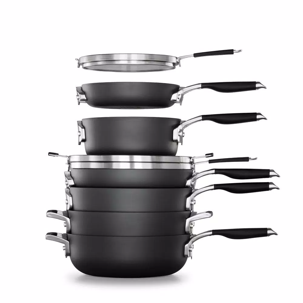 Calphalon Select Space Saving 9-Piece Hard-Anodized Aluminum Nonstick Cookware Set In Black