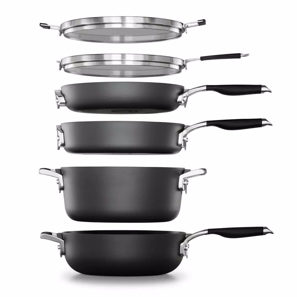 Calphalon Select Space Saving 9-Piece Hard-Anodized Aluminum Nonstick Cookware Set In Black - Image 2