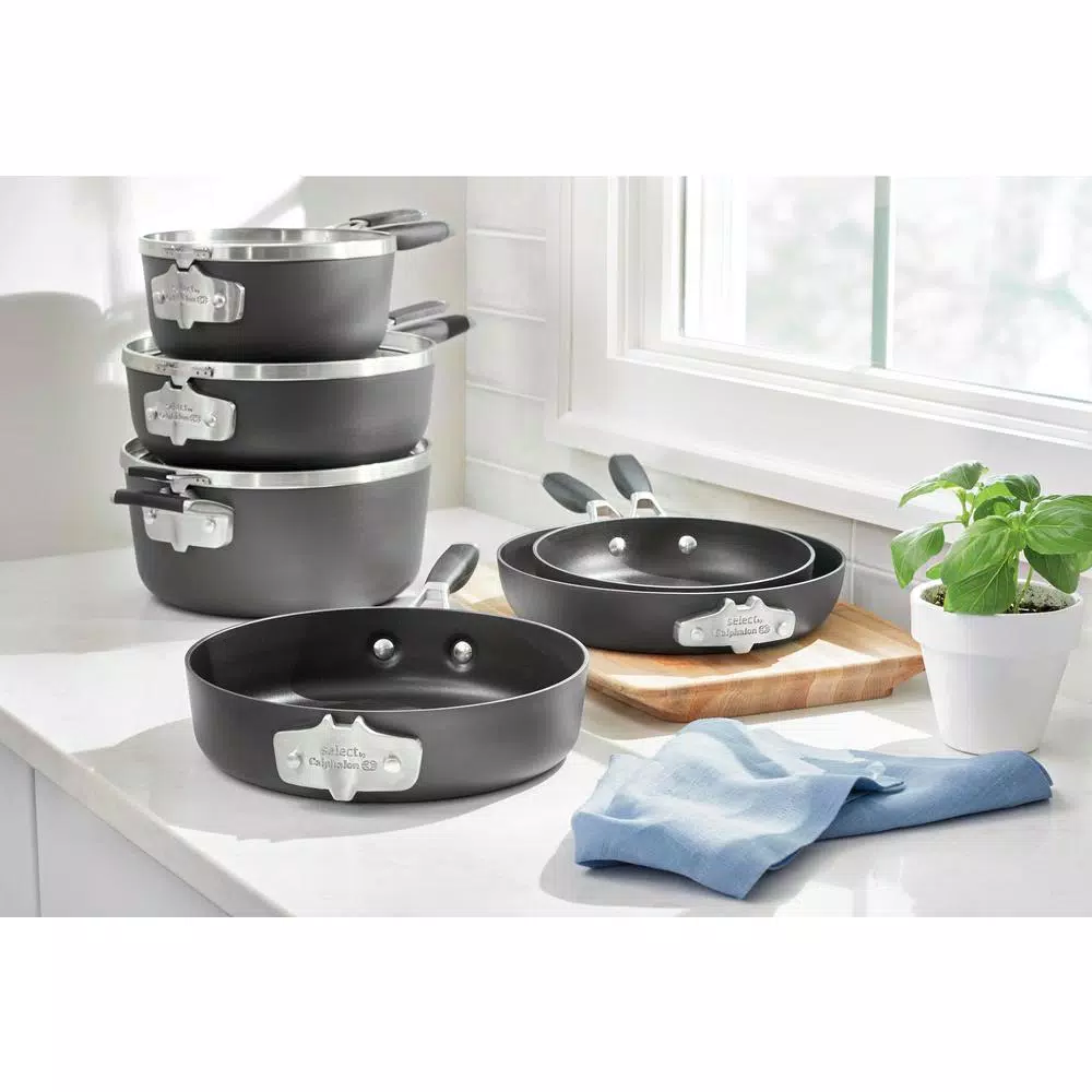 Calphalon Select Space Saving 9-Piece Hard-Anodized Aluminum Nonstick Cookware Set In Black - Image 8