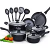 Cook N Home Stay Cool Handle 15-Piece Aluminum Nonstick Cookware Set In Black -Weston Shop black cook n home cookware sets nc 00296 64 1000