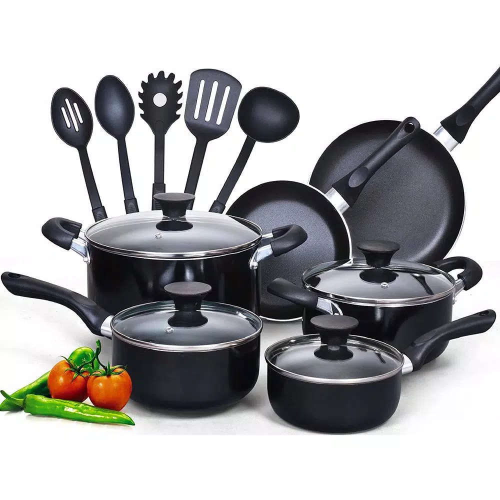 Cook N Home Stay Cool Handle 15-Piece Aluminum Nonstick Cookware Set In Black 3 Cook N Home Stay Cool Handle 15-Piece Aluminum Nonstick Cookware Set In Black