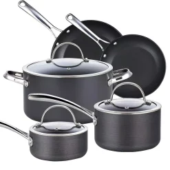 Cooks Standard 8-Piece Hard-Anodized Aluminum Nonstick Cookware Set In Black