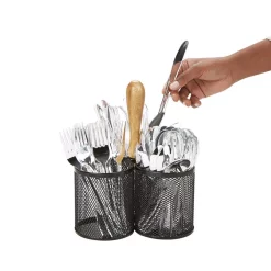 Kitchen Utensils Mind Reader 3-Section Black Mesh Cutlery Caddy, Utensils Caddy, Cutlery Holder, Serve Ware Holder, Flatware Organizer -Weston Shop black mind reader utensil holders 3cirmesh blk c3 1000