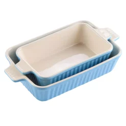 MALACASA 2-Piece Blue Rectangle Porcelain Bakeware Set 12 In. And 13 In. Baking Dishes