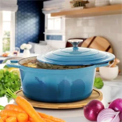 Bakeware MegaChef MegaChef 4 Qt. Round Enameled Cast Iron Casserole In Blue With Lid 13 Bakeware MegaChef MegaChef 4 Qt. Round Enameled Cast Iron Casserole In Blue With Lid -Weston Shop blue megachef casserole dishes 985112882m 31 1000