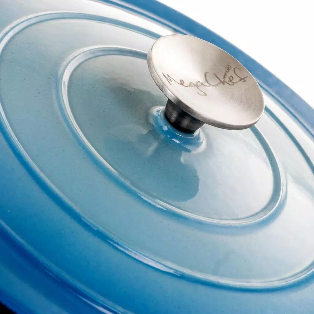 Bakeware MegaChef MegaChef 4 Qt. Round Enameled Cast Iron Casserole In Blue With Lid 7 Bakeware MegaChef MegaChef 4 Qt. Round Enameled Cast Iron Casserole In Blue With Lid - Image 5