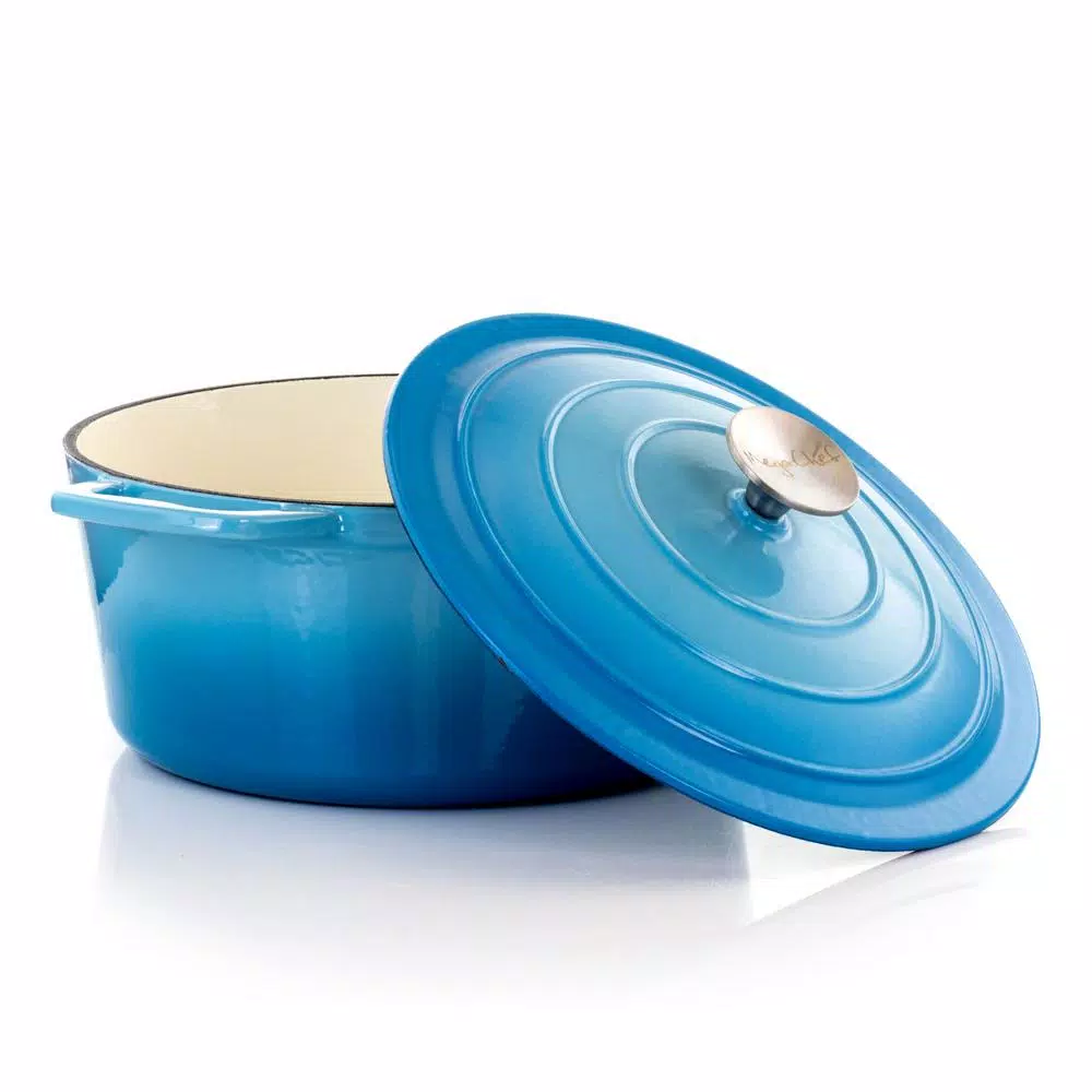 Bakeware MegaChef MegaChef 4 Qt. Round Enameled Cast Iron Casserole In Blue With Lid 4 Bakeware MegaChef MegaChef 4 Qt. Round Enameled Cast Iron Casserole In Blue With Lid - Image 2