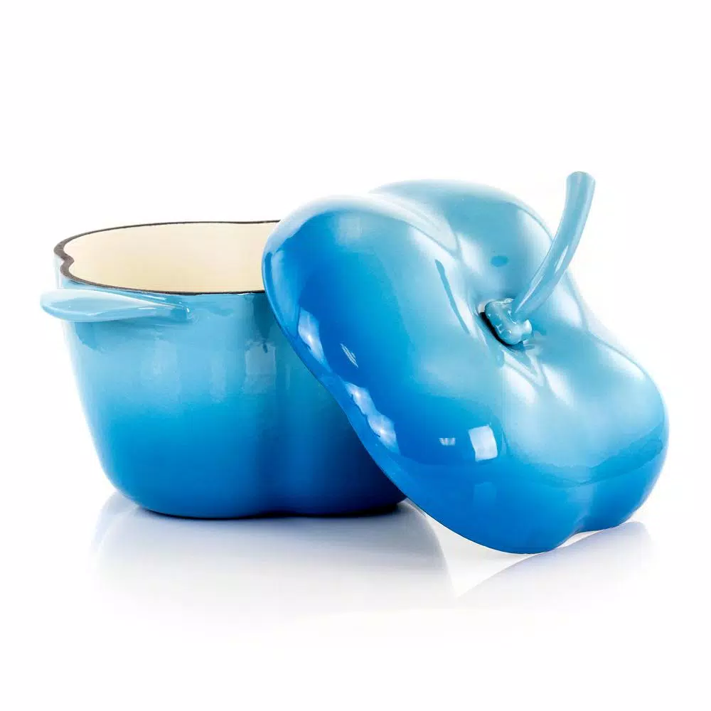 Bakeware MegaChef MegaChef 3 Qt. Pepper Shaped Enameled Cast Iron Casserole In Blue 4 Bakeware MegaChef MegaChef 3 Qt. Pepper Shaped Enameled Cast Iron Casserole In Blue - Image 2
