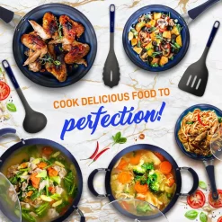NutriChef Elegant Diamond 11-Piece Aluminum Nonstick Cookware Set In Blue 13 NutriChef Elegant Diamond 11-Piece Aluminum Nonstick Cookware Set In Blue -Weston Shop blue nutrichef cookware sets nccw11ds 44 1000