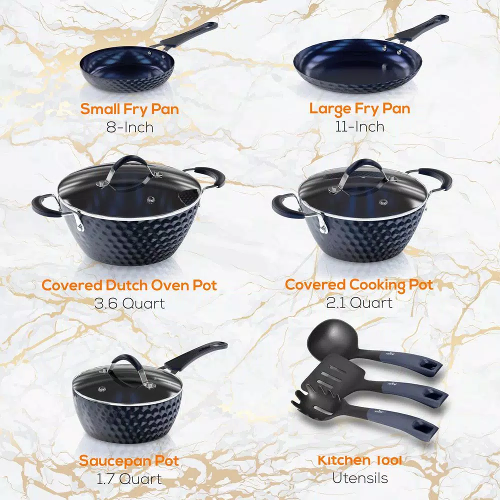 NutriChef Elegant Diamond 11-Piece Aluminum Nonstick Cookware Set In Blue 5 NutriChef Elegant Diamond 11-Piece Aluminum Nonstick Cookware Set In Blue - Image 3