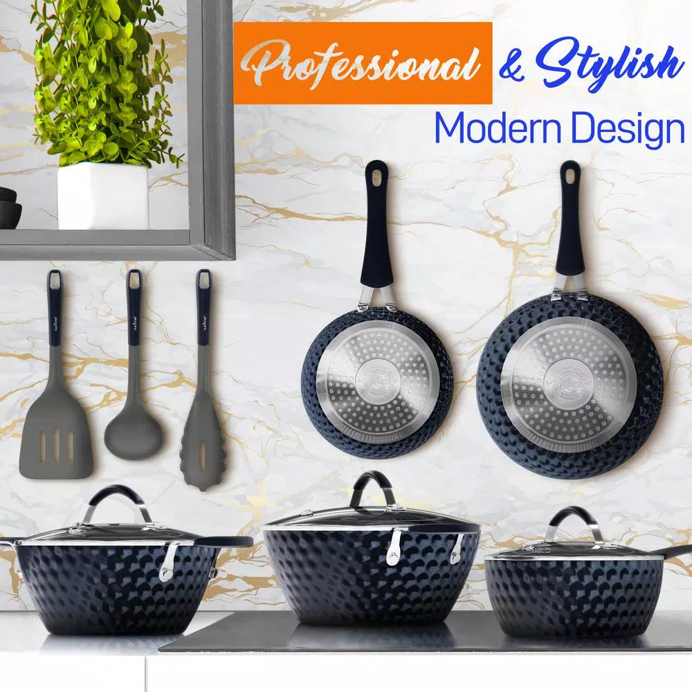 NutriChef Elegant Diamond 11-Piece Aluminum Nonstick Cookware Set In Blue 4 NutriChef Elegant Diamond 11-Piece Aluminum Nonstick Cookware Set In Blue - Image 2
