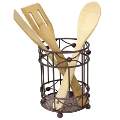 Alternative view of Kitchen Utensils Home Basics Arbor Oil-Rubbed Bronze Cutlery Holder With Mesh Bottom And Non-Skid Feet