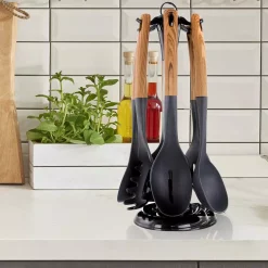 Kitchen Utensils MegaChef Black Nylon Cooking Utensils With Wood Design (Set Of 7) 13 Kitchen Utensils MegaChef Black Nylon Cooking Utensils With Wood Design (Set Of 7) -Weston Shop brown megachef kitchen utensil sets 985114415m 1d 1000