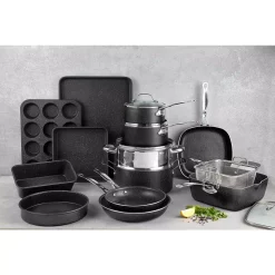 GRANITESTONE 20-Piece Aluminum Ultra-Durable Non-Stick Diamond Infused Cookware And Bakeware Set -Weston Shop charcoal granitestone cookware sets 7081 c3 1000