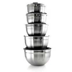 Bakeware MegaChef 5-Piece Stainless Steel Silver Mixing Bowl Set With Lids