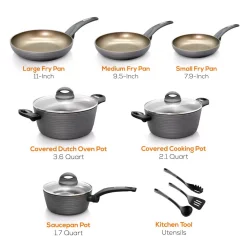NutriChef Ridge-Line 12-Piece Aluminum Nonstick Cookware Set In Chrome -Weston Shop chrome nutrichef cookware sets nccw12s 1f 1000