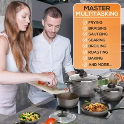 NutriChef Ridge-Line 12-Piece Aluminum Nonstick Cookware Set In Chrome -Weston Shop chrome nutrichef cookware sets nccw12s 31 1000