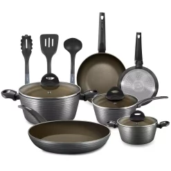 NutriChef Ridge-Line 12-Piece Aluminum Nonstick Cookware Set In Chrome