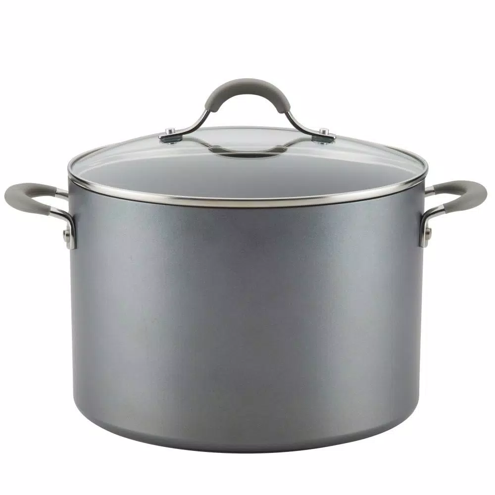 Cookware Circulon Elementum 10 Qt. Hard-Anodized Aluminum Nonstick Stock Pot In Oyster Gray With Glass Lid 3 Cookware Circulon Elementum 10 Qt. Hard-Anodized Aluminum Nonstick Stock Pot In Oyster Gray With Glass Lid