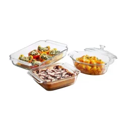 Bakeware Libbey Baker’s Premium 3-Piece Clear Glass Serving Dish Set With Cover