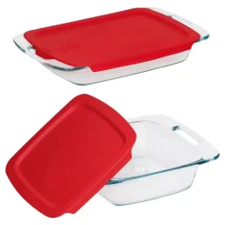 Alternative view of Pyrex Easy Grab 3 Qt. And 8 In. X 8 In. 4-Piece Glass Bakeware Set With Red Lids