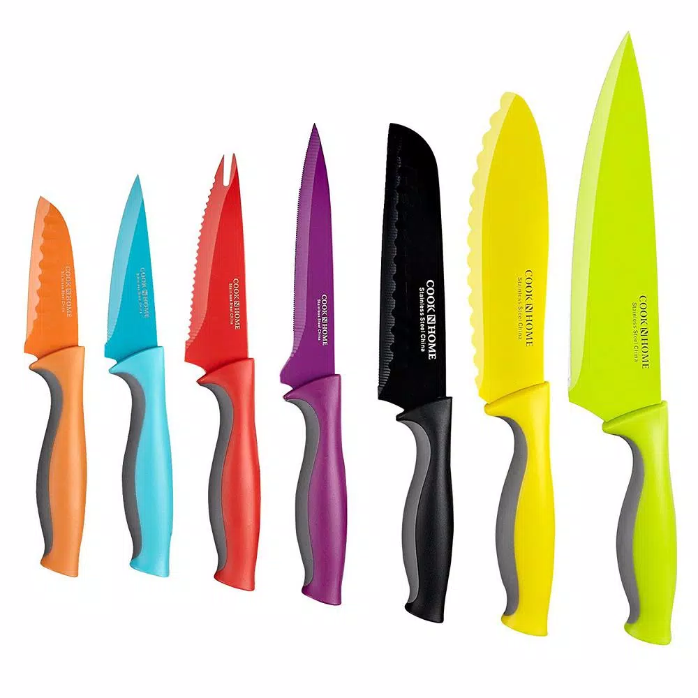 Cutlery Cook N Home 14-Piece Multicolor Coated Carbon Stainless Steel Kitchen Knife Set With Sheaths