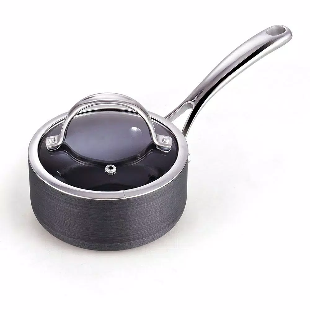 Cookware Cooks Standard 1 Qt. Hard-Anodized Aluminum Nonstick Sauce Pan In Black With Glass Lid 3 Cookware Cooks Standard 1 Qt. Hard-Anodized Aluminum Nonstick Sauce Pan In Black With Glass Lid