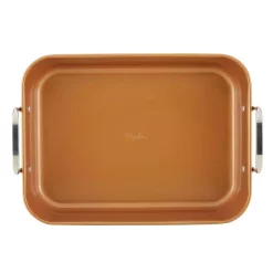 Alternative view of Cookware Ayesha Curry Ayesha Bakeware Nonstick Roaster With Convertible Rack, 11-Inch X 15-Inch, Copper