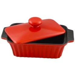 Alternative view of Bakeware Crock-Pot Denhoff Ribbed 8.5 In. Rectangular Stoneware Nonstick Casserole Dish In Red With Lid