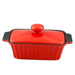 Bakeware Crock-Pot Denhoff Ribbed 8.5 In. Rectangular Stoneware Nonstick Casserole Dish In Red With Lid