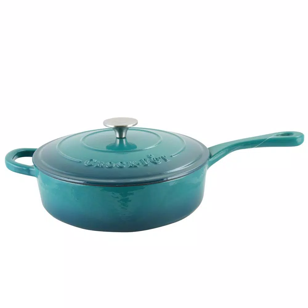Cookware Crock-Pot Artisan 3.5 Qt. Cast Iron Nonstick Saute Pan In Teal Ombre With Lid 3 Cookware Crock-Pot Artisan 3.5 Qt. Cast Iron Nonstick Saute Pan In Teal Ombre With Lid