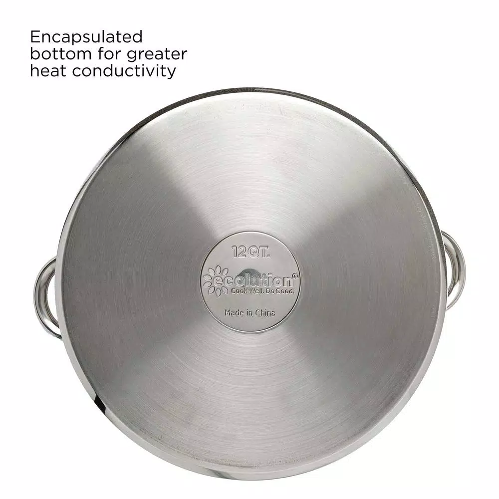 Cookware Ecolution Pure Intentions 12 Qt. Stainless Steel Stock Pot In Polished Stainless Steel With Glass Lid 5 Cookware Ecolution Pure Intentions 12 Qt. Stainless Steel Stock Pot In Polished Stainless Steel With Glass Lid - Image 3