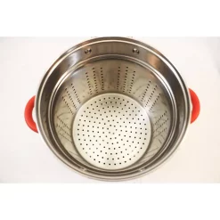 Cookware ExcelSteel 12 Qt. Stainless Steel Multi-Cooker Pasta Pot With Lid And Red Silicone Handles -Weston Shop excelsteel stock pots 526 4f 1000
