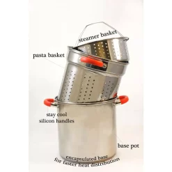 Cookware ExcelSteel 12 Qt. Stainless Steel Multi-Cooker Pasta Pot With Lid And Red Silicone Handles -Weston Shop excelsteel stock pots 526 c3 1000