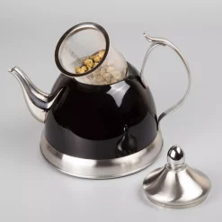 Cookware Creative Home Nobili-Tea 1.0 Qt. Stainless Steel Tea Kettle With Removable Infuser Basket In Filter Black -Weston Shop filter black creative home tea kettles 77078 1f 1000