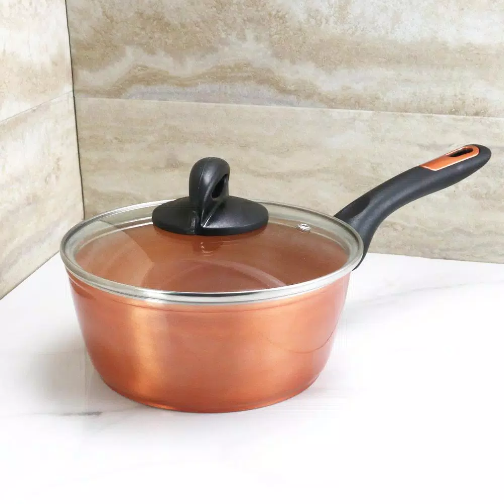 Cookware Gibson Home Hummington 1.7 Qt. Aluminum Ceramic Nonstick Sauce Pan In Metallic Copper With Glass Lid 8 Cookware Gibson Home Hummington 1.7 Qt. Aluminum Ceramic Nonstick Sauce Pan In Metallic Copper With Glass Lid - Image 6